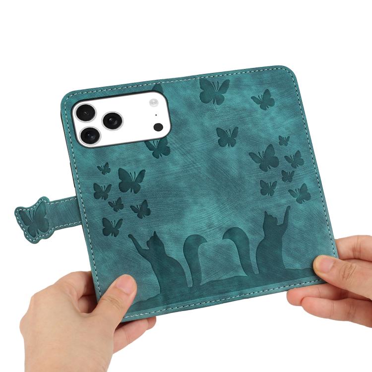 For iPhone 17 Pro Max Butterfly Cat Embossing Flip Leather Phone Case