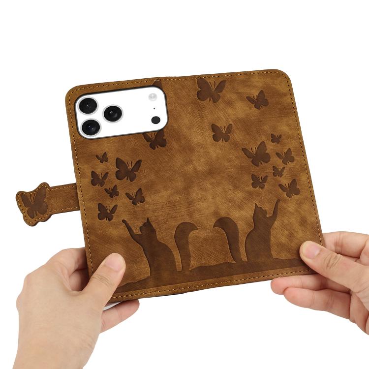 For iPhone 17 Pro Max Butterfly Cat Embossing Flip Leather Phone Case