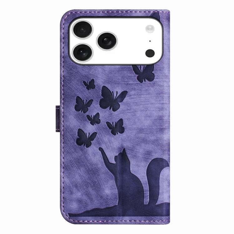 For iPhone 17 Pro Butterfly Cat Embossing Flip Leather Phone Case