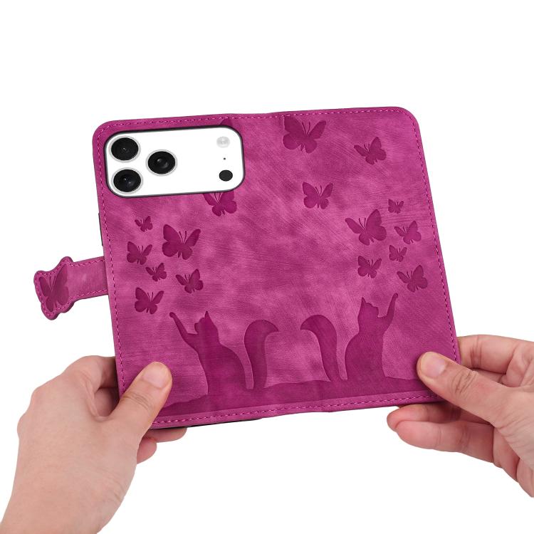 For iPhone 17 Pro Butterfly Cat Embossing Flip Leather Phone Case