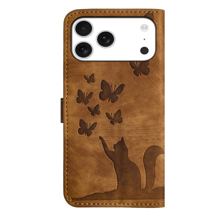 For iPhone 17 Pro Butterfly Cat Embossing Flip Leather Phone Case