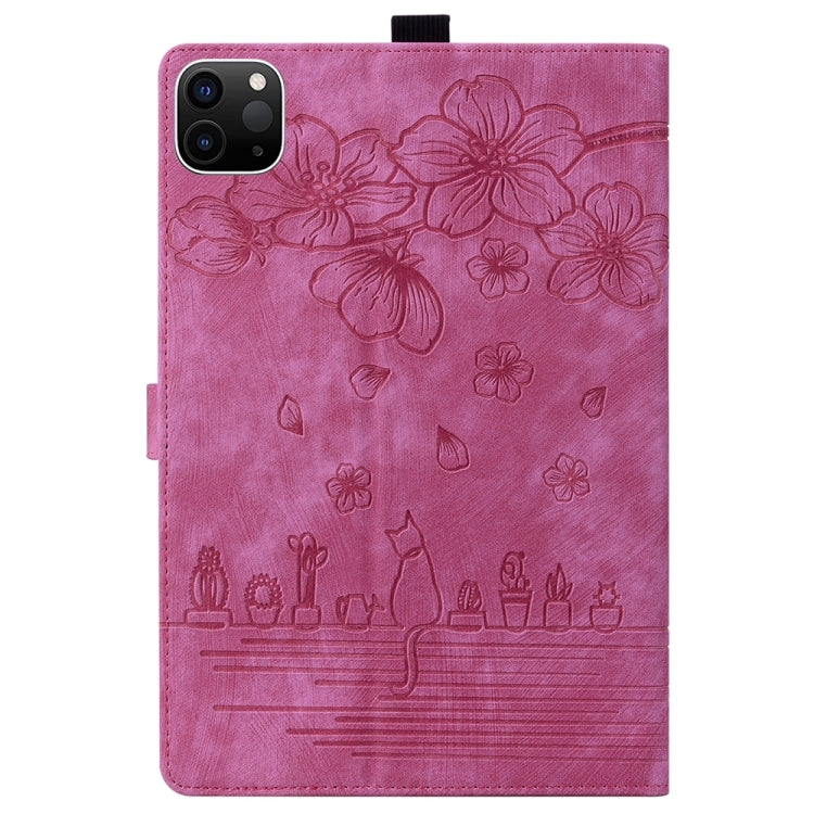 For iPad Pro 11 2025 / 2024 Cartoon Sakura Cat Embossed Smart Leather Tablet Case