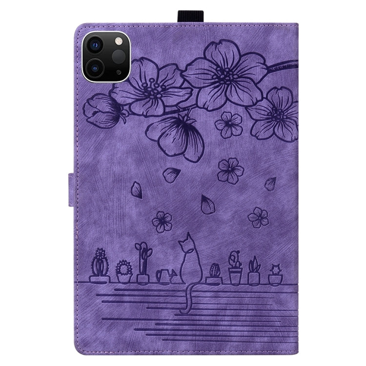 For iPad Pro 11 2025 / 2024 Cartoon Sakura Cat Embossed Smart Leather Tablet Case