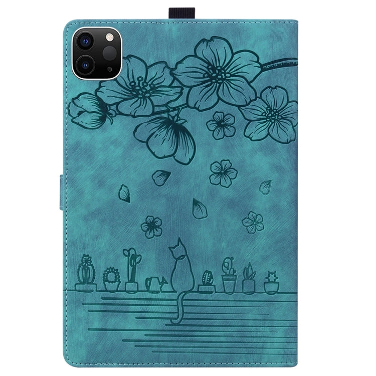For iPad Pro 13 2025 / 2024 Cartoon Sakura Cat Embossed Smart Leather Tablet Case
