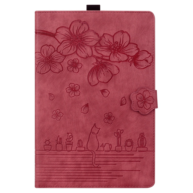 For iPad Pro 13 2025 / 2024 Cartoon Sakura Cat Embossed Smart Leather Tablet Case