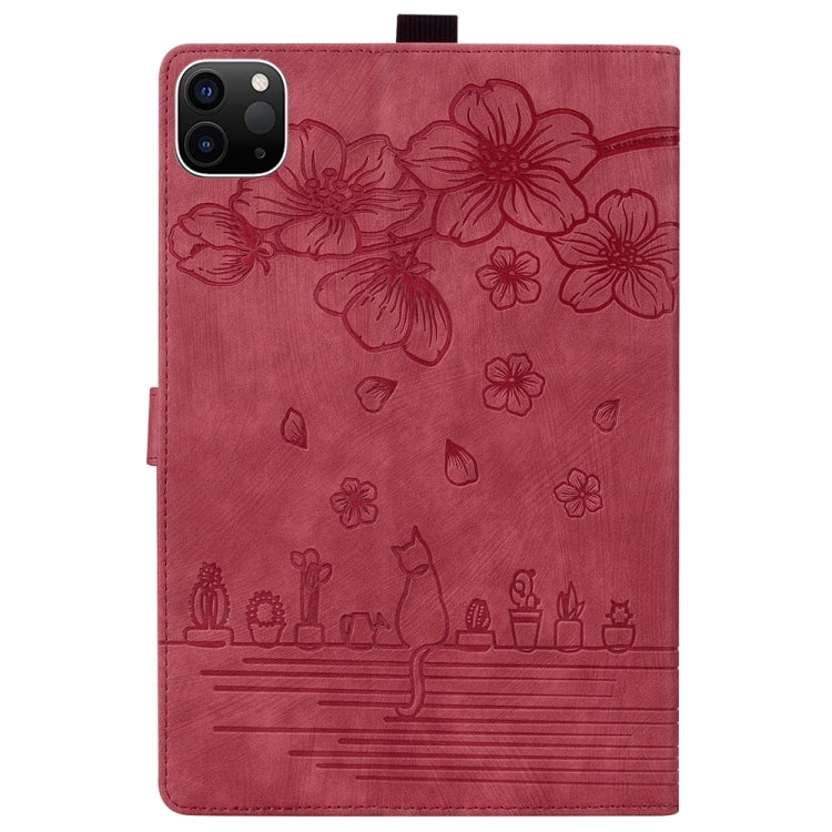 For iPad Pro 13 2025 / 2024 Cartoon Sakura Cat Embossed Smart Leather Tablet Case