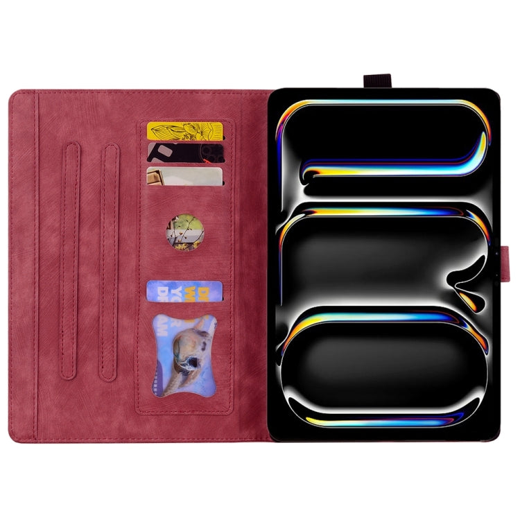 For iPad Pro 13 2025 / 2024 Cartoon Sakura Cat Embossed Smart Leather Tablet Case