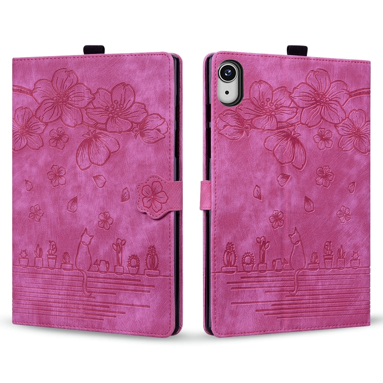For iPad mini 6 / mini 2024 Cartoon Sakura Cat Embossed Smart Leather Tablet Case