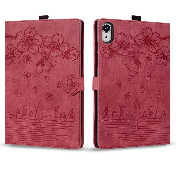 For iPad mini 6 / mini 2024 Cartoon Sakura Cat Embossed Smart Leather Tablet Case