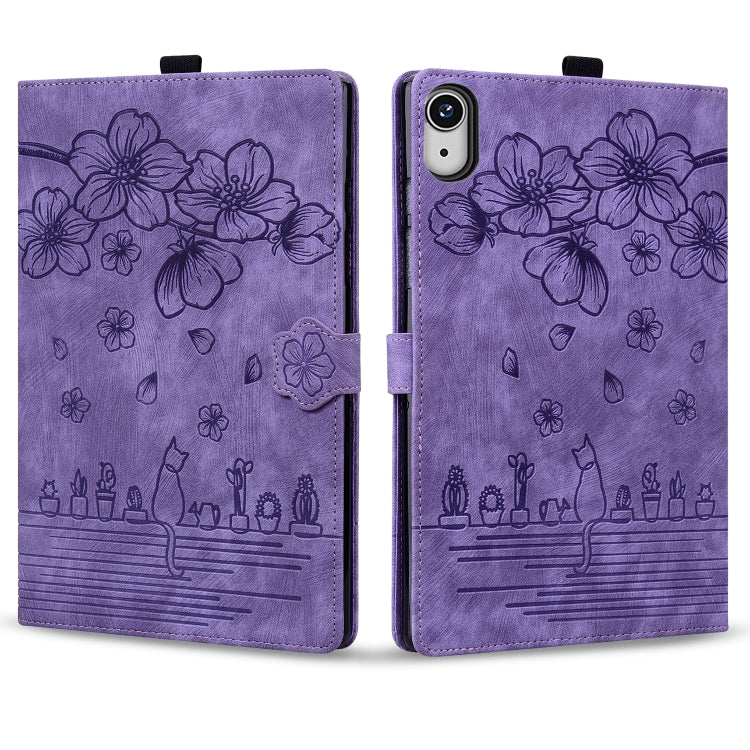 For iPad mini 6 / mini 2024 Cartoon Sakura Cat Embossed Smart Leather Tablet Case