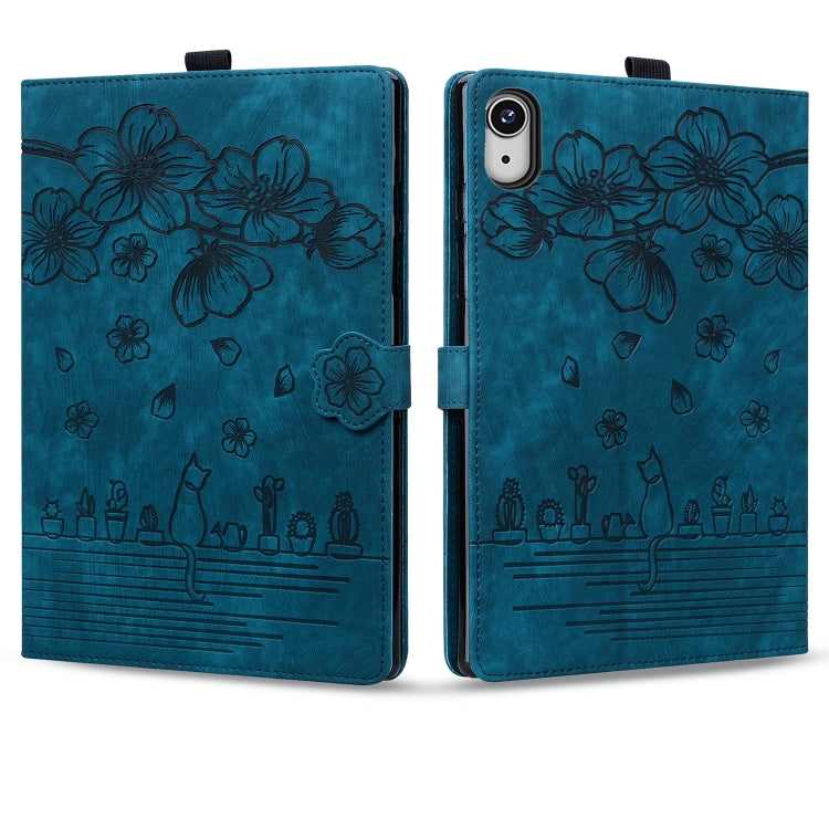 For iPad mini 6 / mini 2024 Cartoon Sakura Cat Embossed Smart Leather Tablet Case