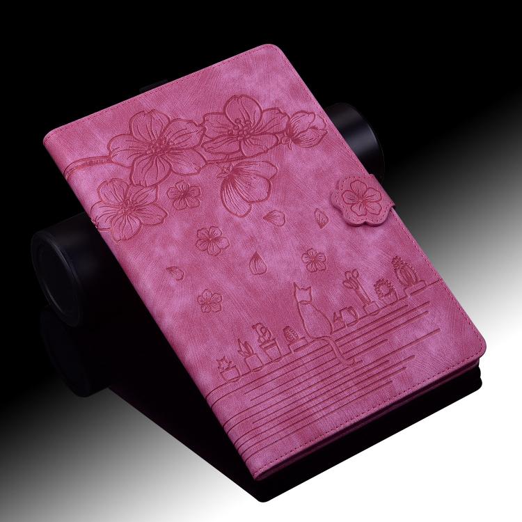 For Samsung Galaxy Tab S11 Cartoon Sakura Cat Embossed Smart Leather Tablet Case