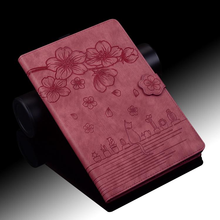 For Samsung Galaxy Tab S11 Cartoon Sakura Cat Embossed Smart Leather Tablet Case