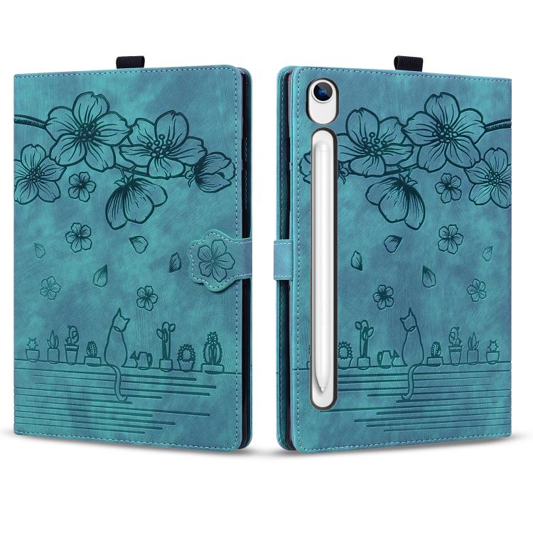 For Samsung Galaxy Tab S10 Lite / S10 FE Cartoon Sakura Cat Embossed Smart Leather Tablet Case