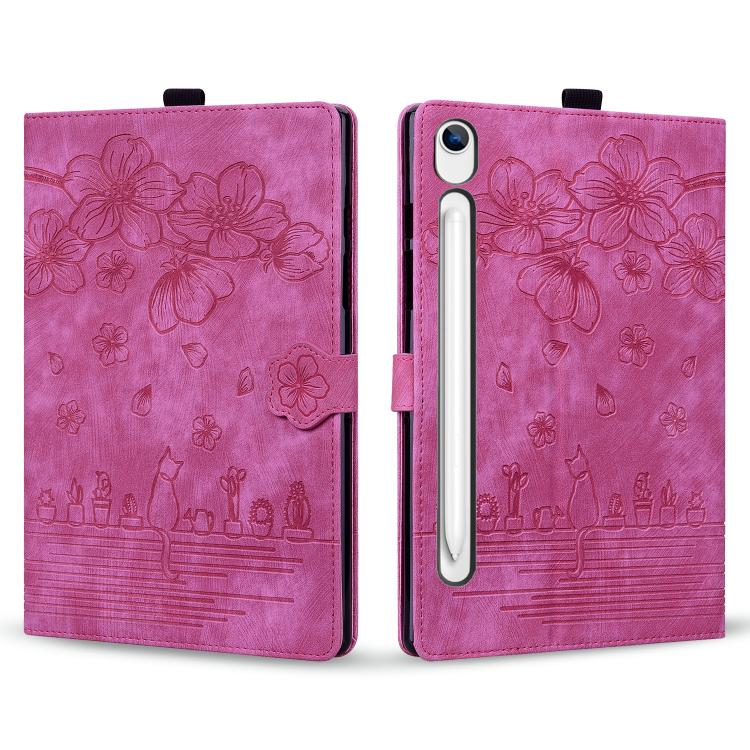 For Samsung Galaxy Tab S10 Lite / S10 FE Cartoon Sakura Cat Embossed Smart Leather Tablet Case