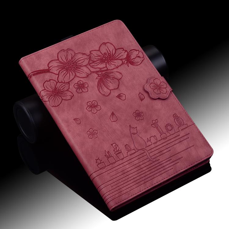 For Samsung Galaxy Tab S10 Lite / S10 FE Cartoon Sakura Cat Embossed Smart Leather Tablet Case
