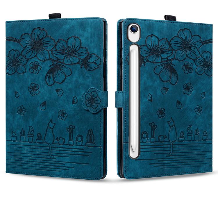 For Samsung Galaxy Tab S10 Lite / S10 FE Cartoon Sakura Cat Embossed Smart Leather Tablet Case