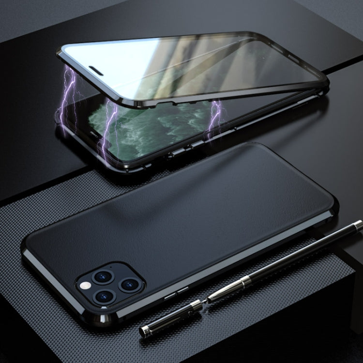 For iPhone 11 Pro Shockproof Magnetic Attraction Leather Backboard + Tempered Glass Protective Case