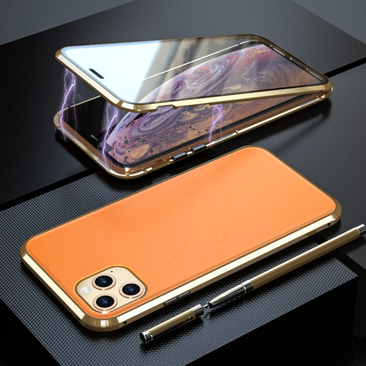 For iPhone 11 Pro Shockproof Magnetic Attraction Leather Backboard + Tempered Glass Protective Case