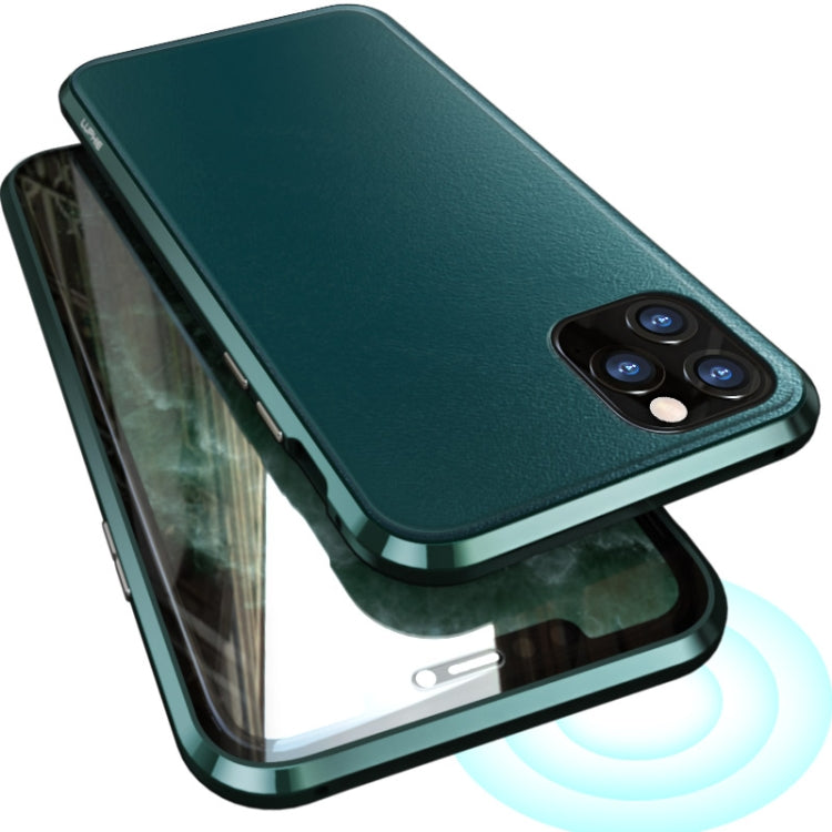 For iPhone 11 Shockproof Magnetic Attraction Leather Backboard + Tempered Glass Protective Case