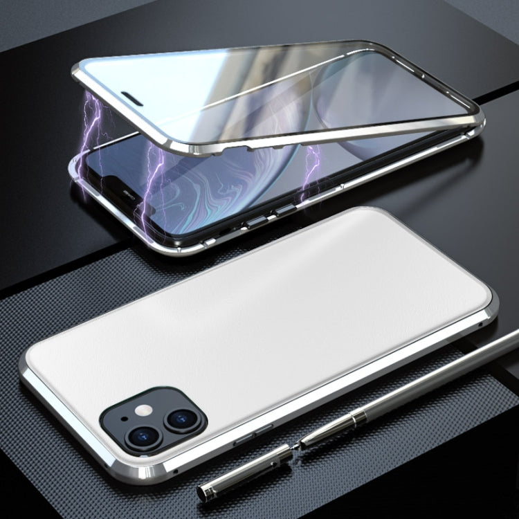 For iPhone 11 Shockproof Magnetic Attraction Leather Backboard + Tempered Glass Protective Case
