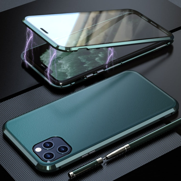 For iPhone 11 Pro Max Shockproof Magnetic Attraction Leather Backboard + Tempered Glass Protective Case