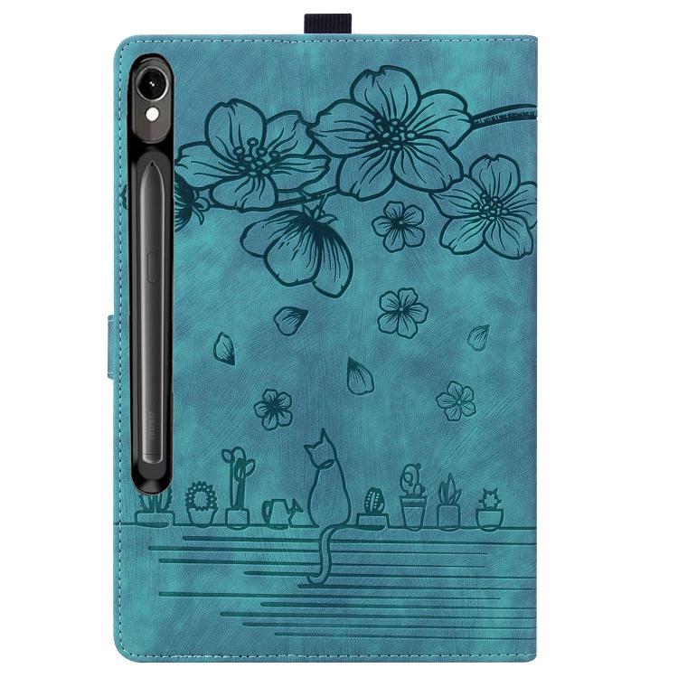 For Samsung Galaxy Tab S10 FE+ Cartoon Sakura Cat Embossed Leather Tablet Case