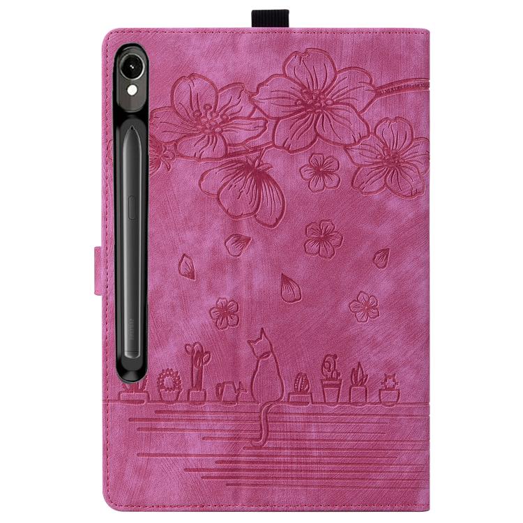 For Samsung Galaxy Tab S10 FE+ Cartoon Sakura Cat Embossed Leather Tablet Case