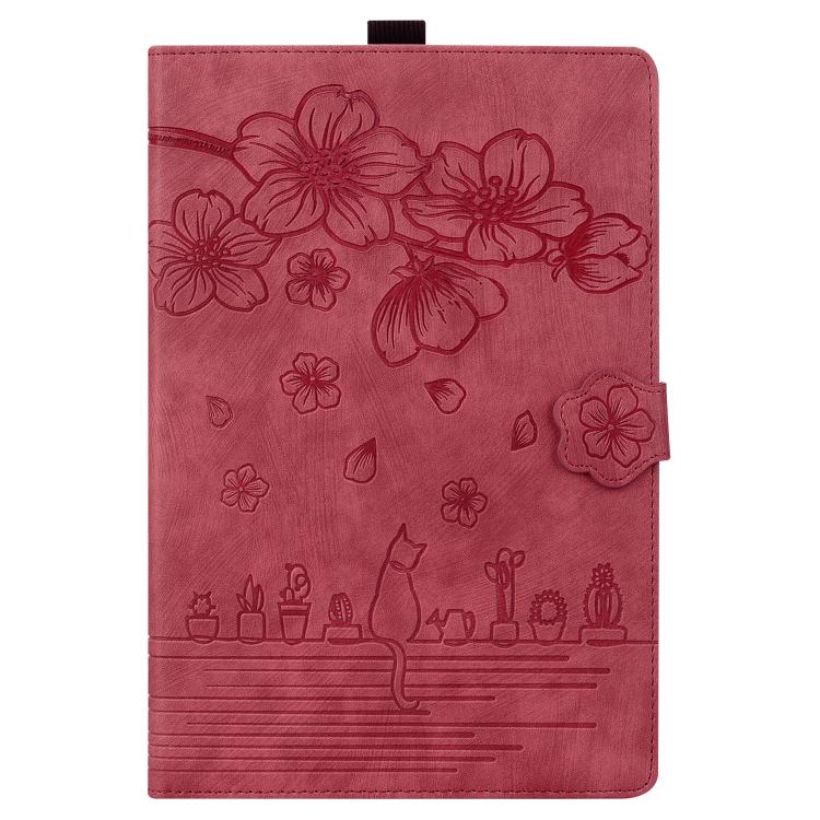 For Samsung Galaxy Tab S10 FE+ Cartoon Sakura Cat Embossed Leather Tablet Case