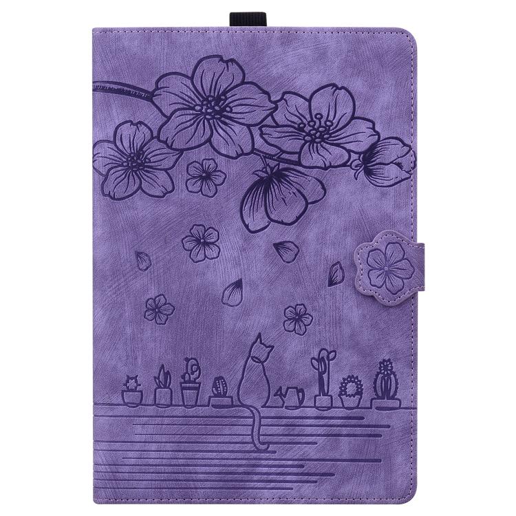 For Samsung Galaxy Tab S10 FE+ Cartoon Sakura Cat Embossed Leather Tablet Case