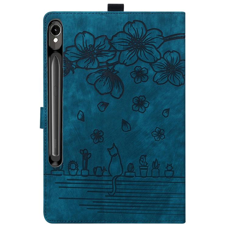For Samsung Galaxy Tab S10 FE+ Cartoon Sakura Cat Embossed Leather Tablet Case