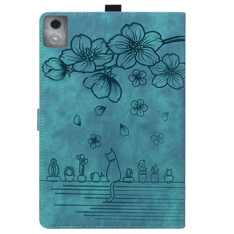 For Lenovo Tab K11 Plus / M11 Plus Cartoon Sakura Cat Embossed Leather Tablet Case