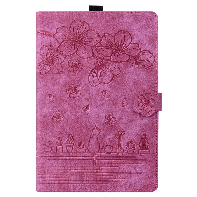 For Lenovo Tab K11 Plus / M11 Plus Cartoon Sakura Cat Embossed Leather Tablet Case