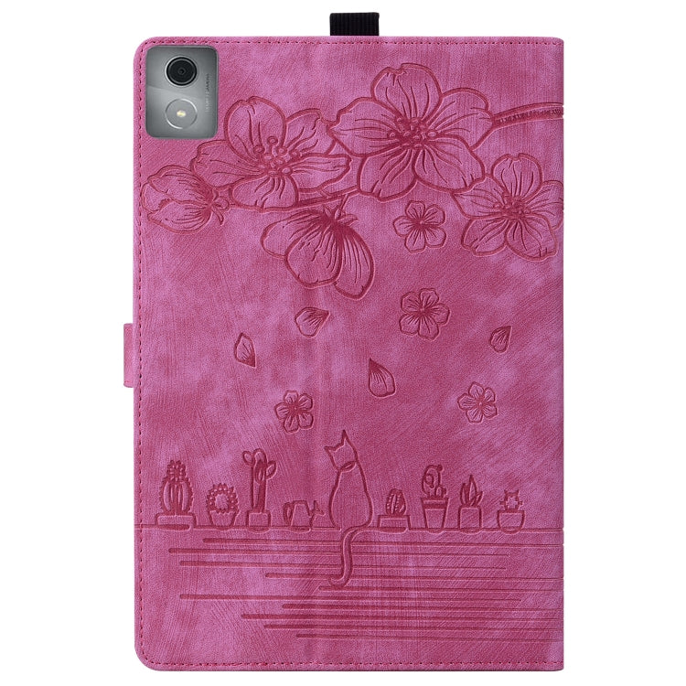 For Lenovo Tab K11 Plus / M11 Plus Cartoon Sakura Cat Embossed Leather Tablet Case