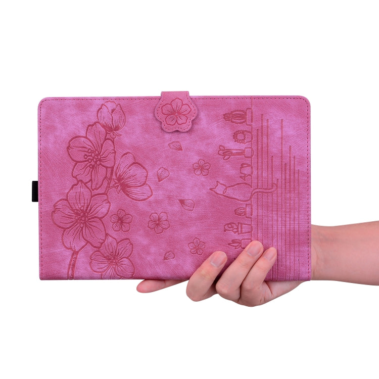 For Lenovo Tab K11 Plus / M11 Plus Cartoon Sakura Cat Embossed Leather Tablet Case