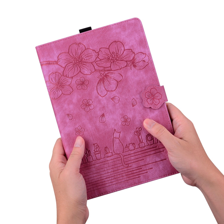 For Lenovo Tab K11 Plus / M11 Plus Cartoon Sakura Cat Embossed Leather Tablet Case