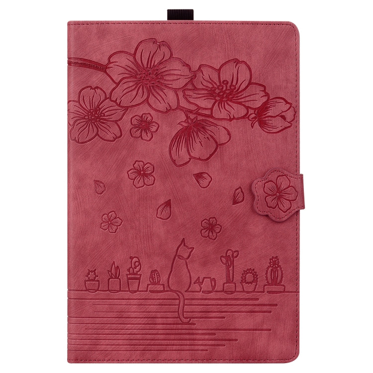 For Lenovo Tab K11 Plus / M11 Plus Cartoon Sakura Cat Embossed Leather Tablet Case