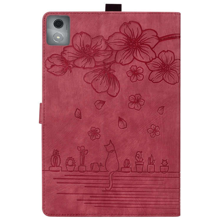 For Lenovo Tab K11 Plus / M11 Plus Cartoon Sakura Cat Embossed Leather Tablet Case