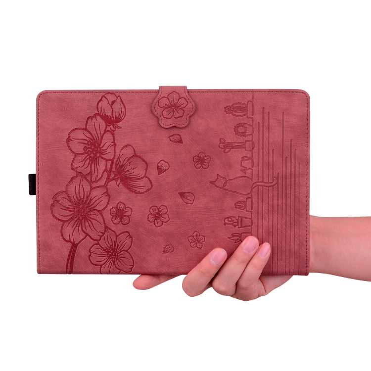 For Lenovo Tab K11 Plus / M11 Plus Cartoon Sakura Cat Embossed Leather Tablet Case