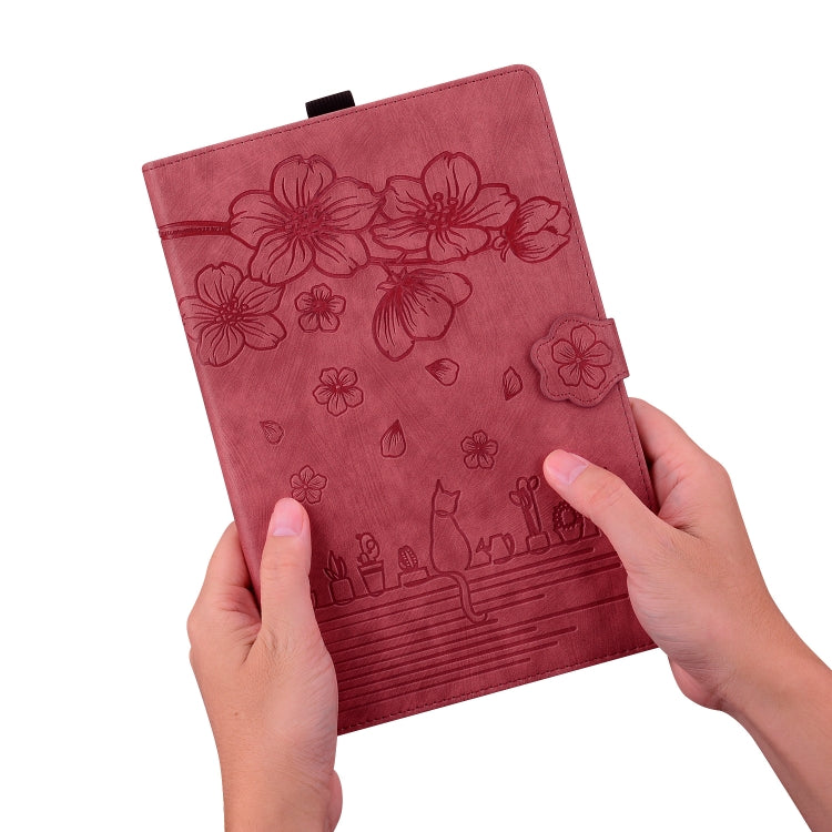 For Lenovo Tab K11 Plus / M11 Plus Cartoon Sakura Cat Embossed Leather Tablet Case
