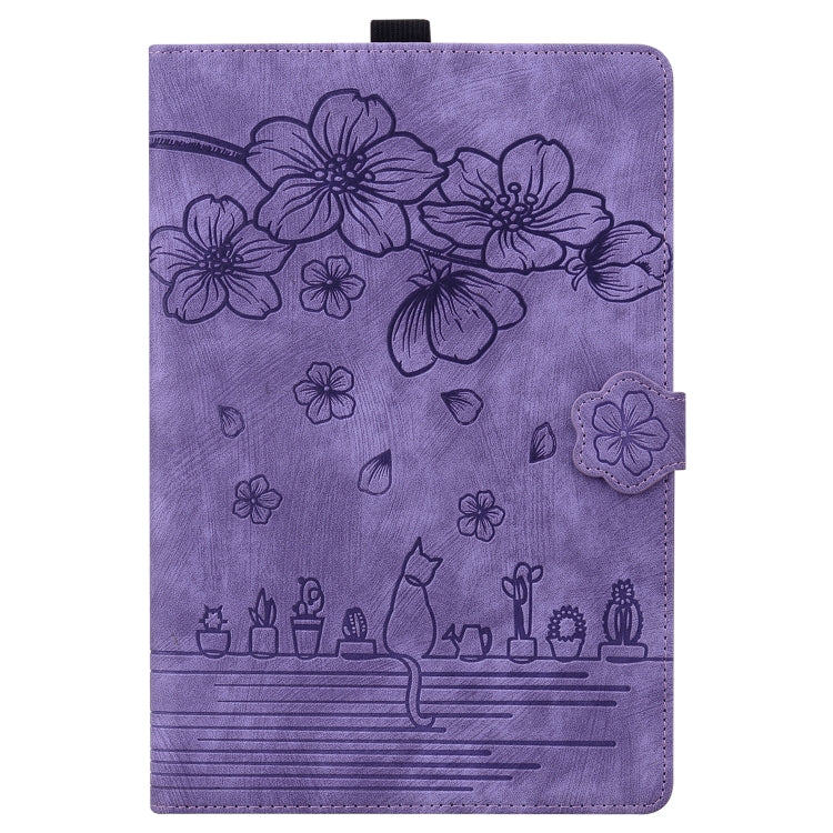 For Lenovo Tab K11 Plus / M11 Plus Cartoon Sakura Cat Embossed Leather Tablet Case