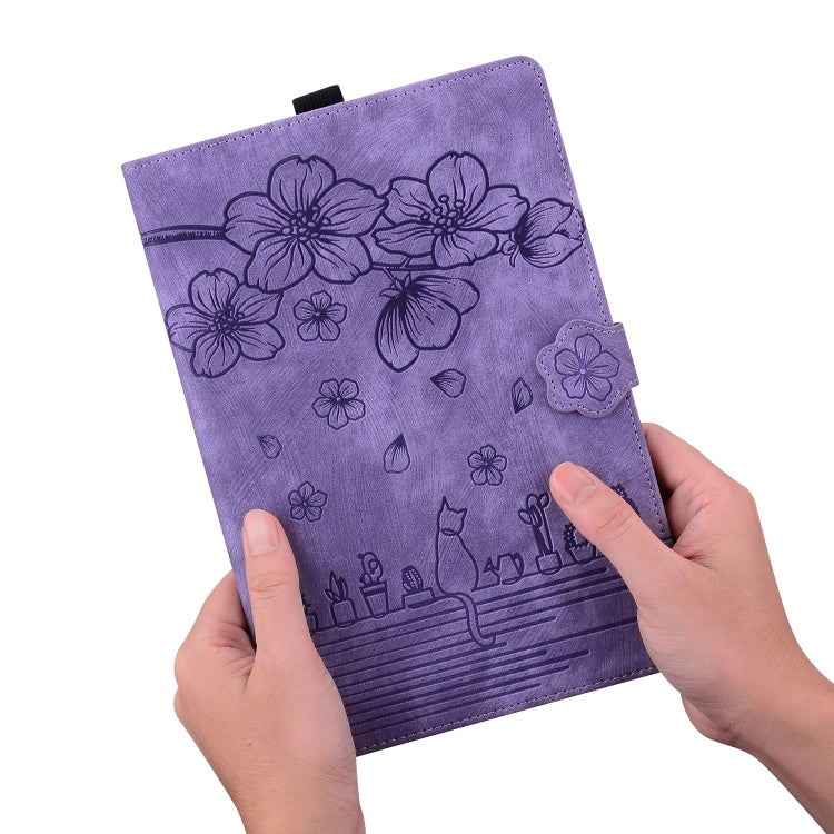 For Lenovo Tab K11 Plus / M11 Plus Cartoon Sakura Cat Embossed Leather Tablet Case
