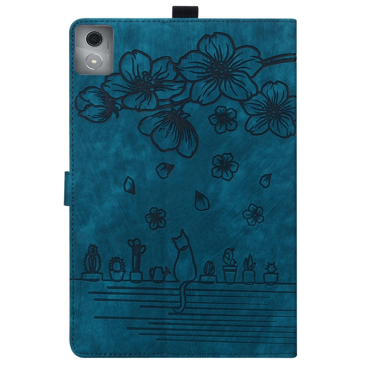 For Lenovo Tab K11 Plus / M11 Plus Cartoon Sakura Cat Embossed Leather Tablet Case