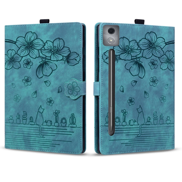 For Lenovo Xiaoxin Pad Pro 12.7 2025 Cartoon Sakura Cat Embossed Leather Tablet Case