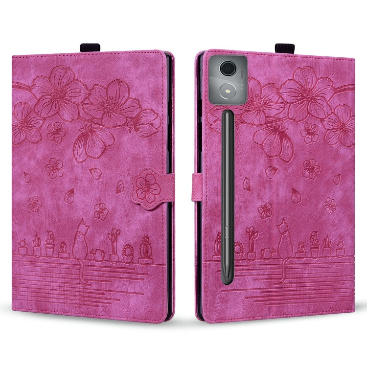 For Lenovo Xiaoxin Pad Pro 12.7 2025 Cartoon Sakura Cat Embossed Leather Tablet Case