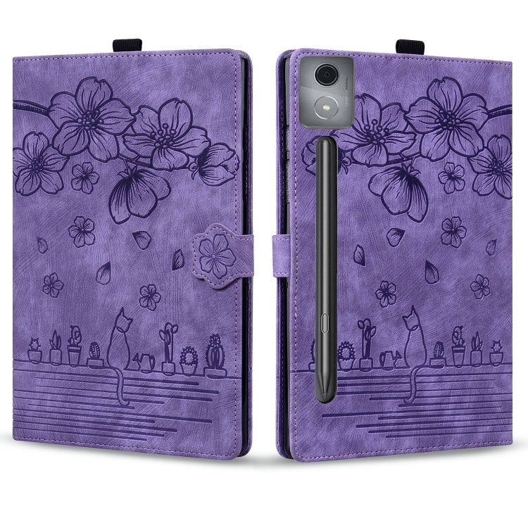 For Lenovo Xiaoxin Pad Pro 12.7 2025 Cartoon Sakura Cat Embossed Leather Tablet Case