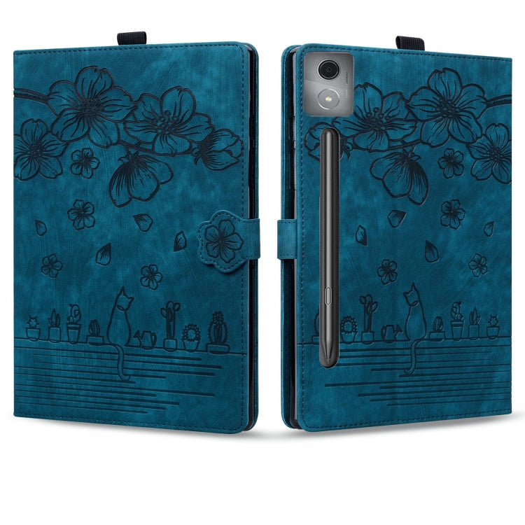 For Lenovo Xiaoxin Pad Pro 12.7 2025 Cartoon Sakura Cat Embossed Leather Tablet Case