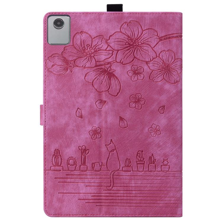 For Lenovo Xiaoxin Pad 11 2025 Cartoon Sakura Cat Embossed Leather Tablet Case