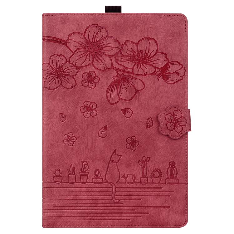 For Lenovo Xiaoxin Pad 11 2025 Cartoon Sakura Cat Embossed Leather Tablet Case