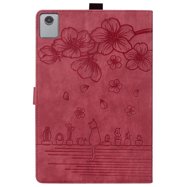 For Lenovo Xiaoxin Pad 11 2025 Cartoon Sakura Cat Embossed Leather Tablet Case